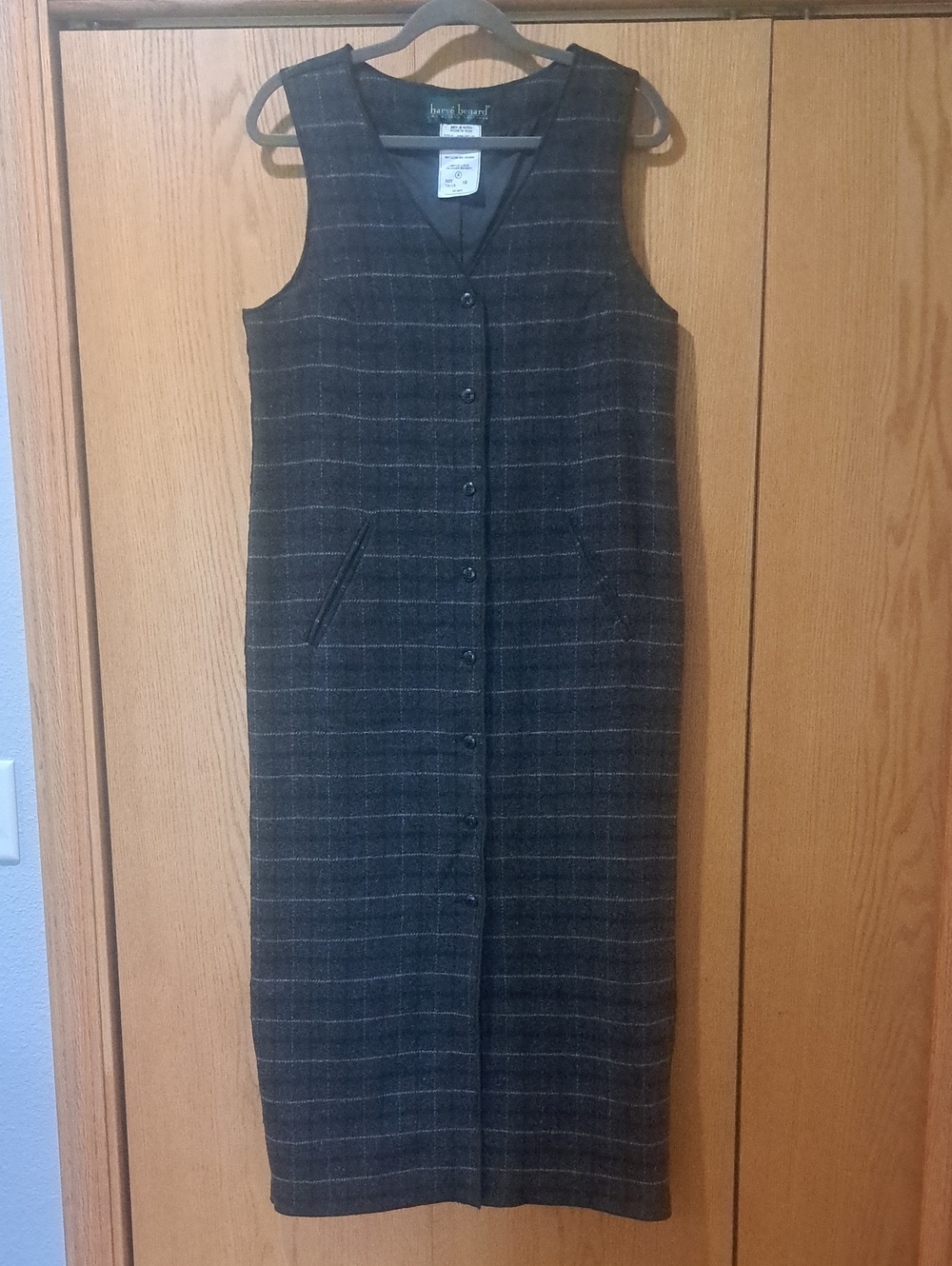 Harve Benard Wool Black and Gray Plaid Sleeveless Button-Front Dress